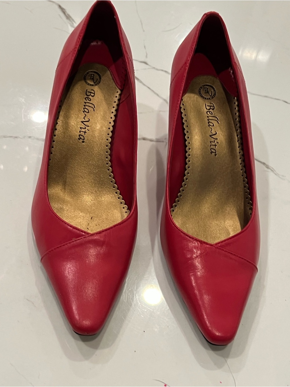 Bella Vita Red Leather Pointed Toe Kitten Heel Pumps - Picture 2 of 5
